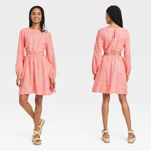XS - Womens Balloon Long Sleeve Mini A-Line Dress - Universal Thread - Pink Flor